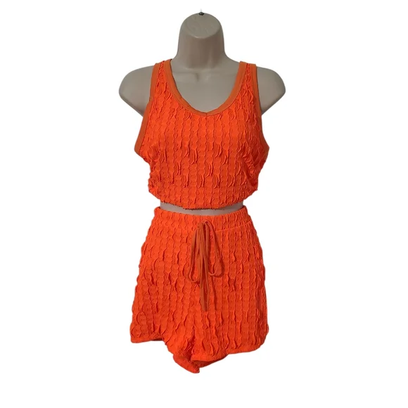 Neon Orange Textured 2 Piece Set - Picture 4 of 7